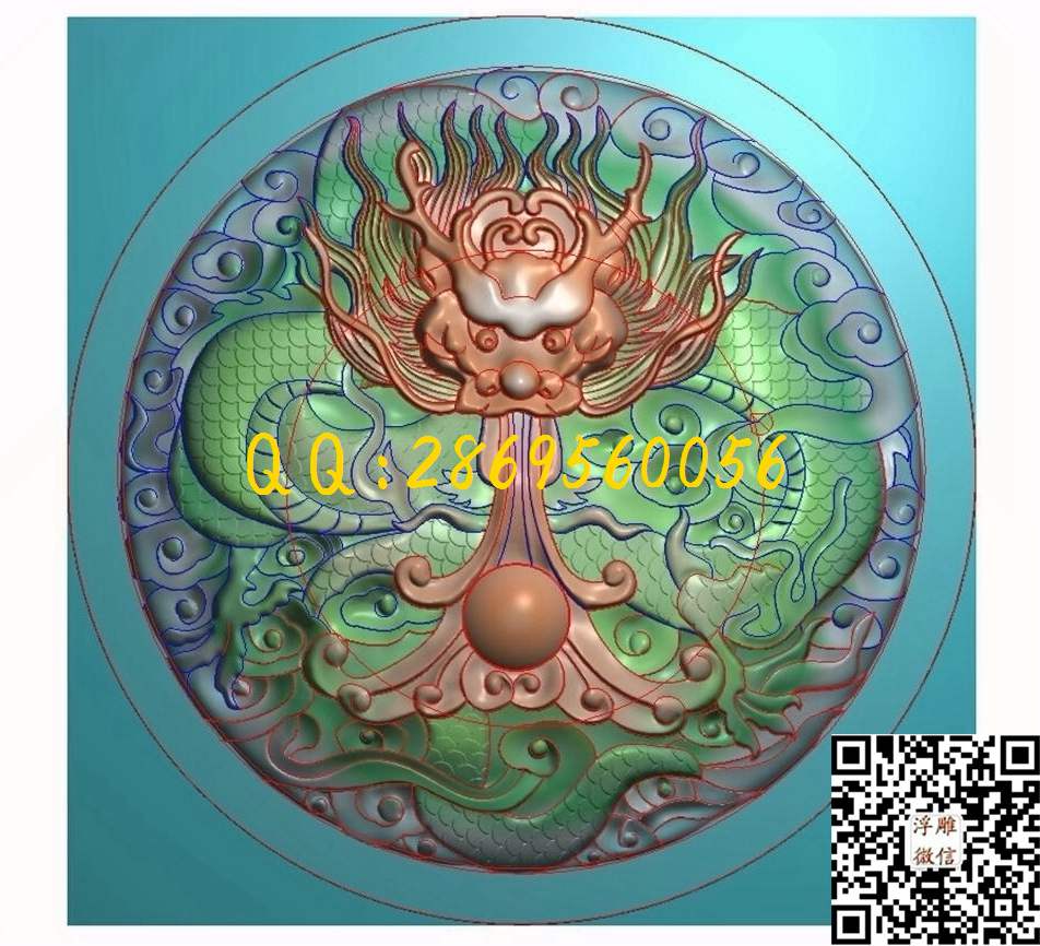圆龙带线 180-180-30_龙牌玉雕龙挂件46牌精雕图浮雕图
